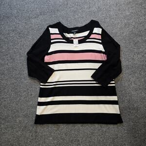 Roz Ali Sweater Womens Size XL Petite Black Stripe Lightweight 3/4 Sleeve Casual